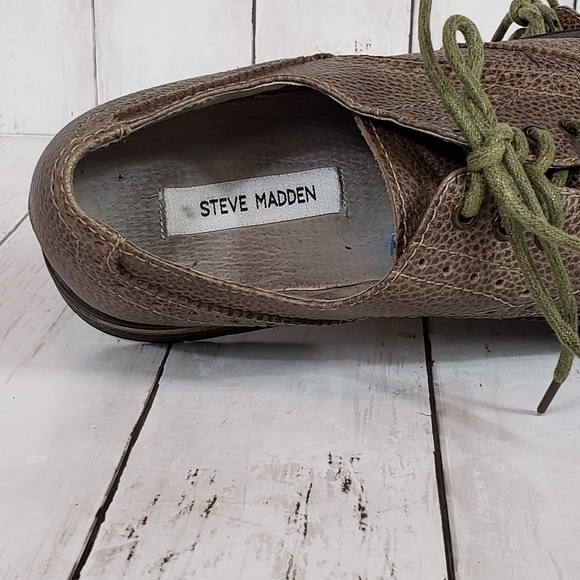 Steve Madden "Empire" Chestnut Brown Pebbled Leather Wingtip Loafers 10.5 M - Picture 4 of 7